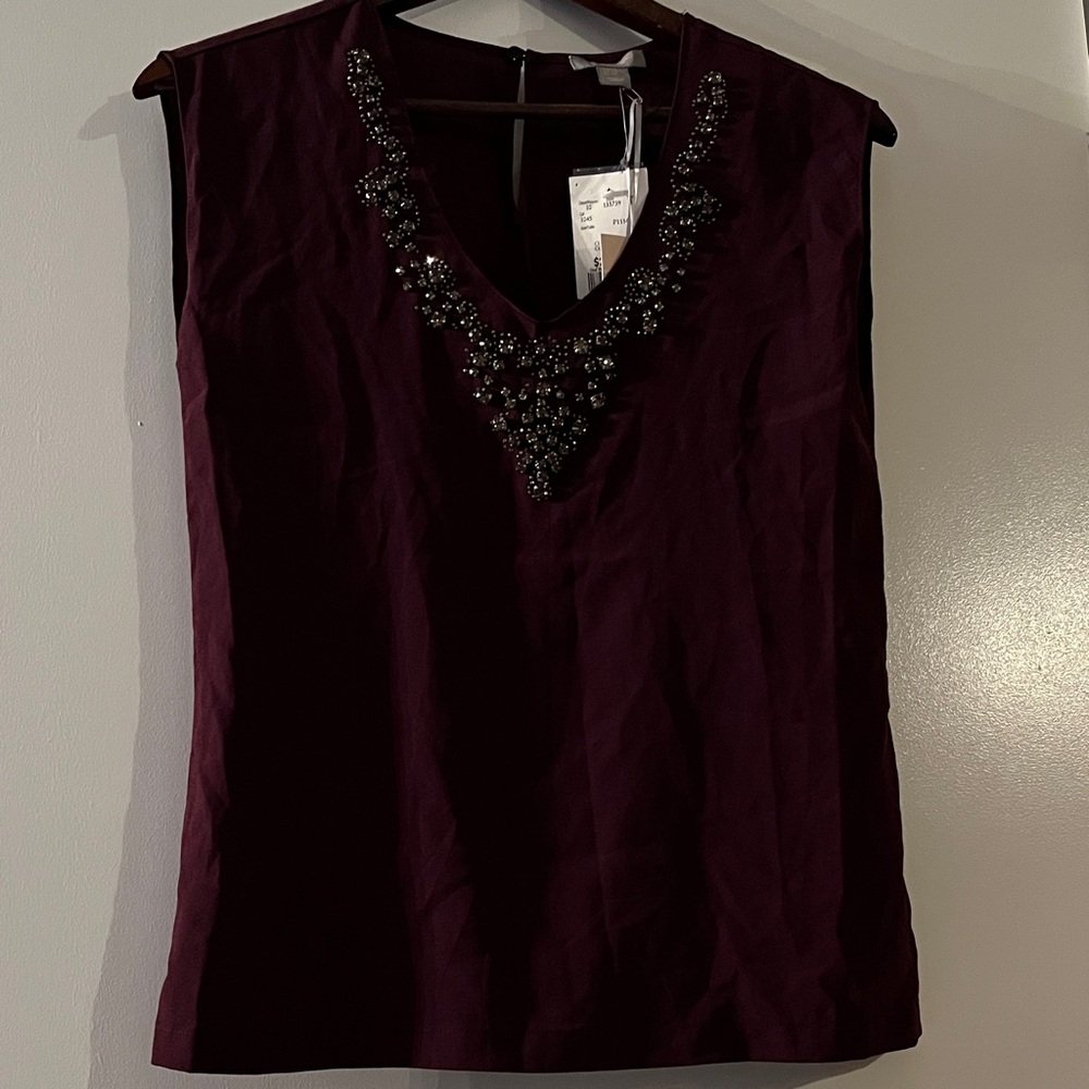 Saint Tropez West Embellished V-Neck Blouse - burgundy size XS